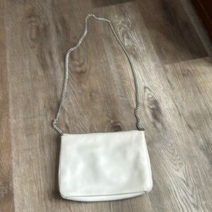 White leather crossbody with crossbody chain